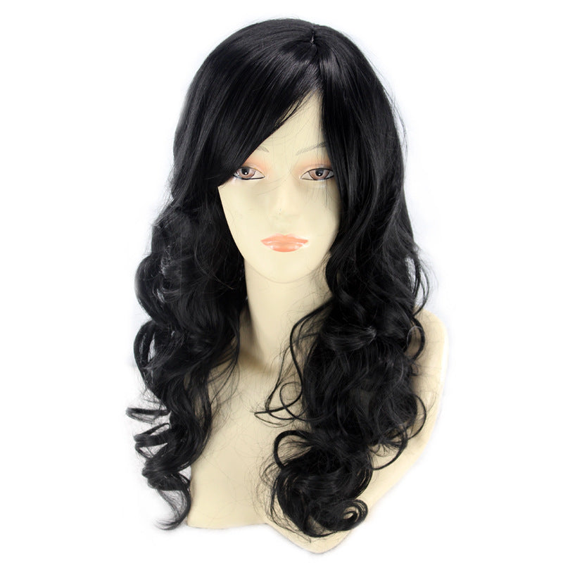 Long Curly Synthetic Wigs with Oblique Bangs - Multiple Colors