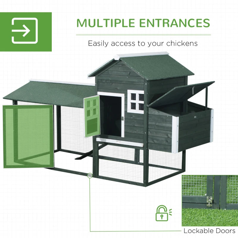 Wooden Chicken Coop with Run and Nesting Box - Outdoor Hen House, Green