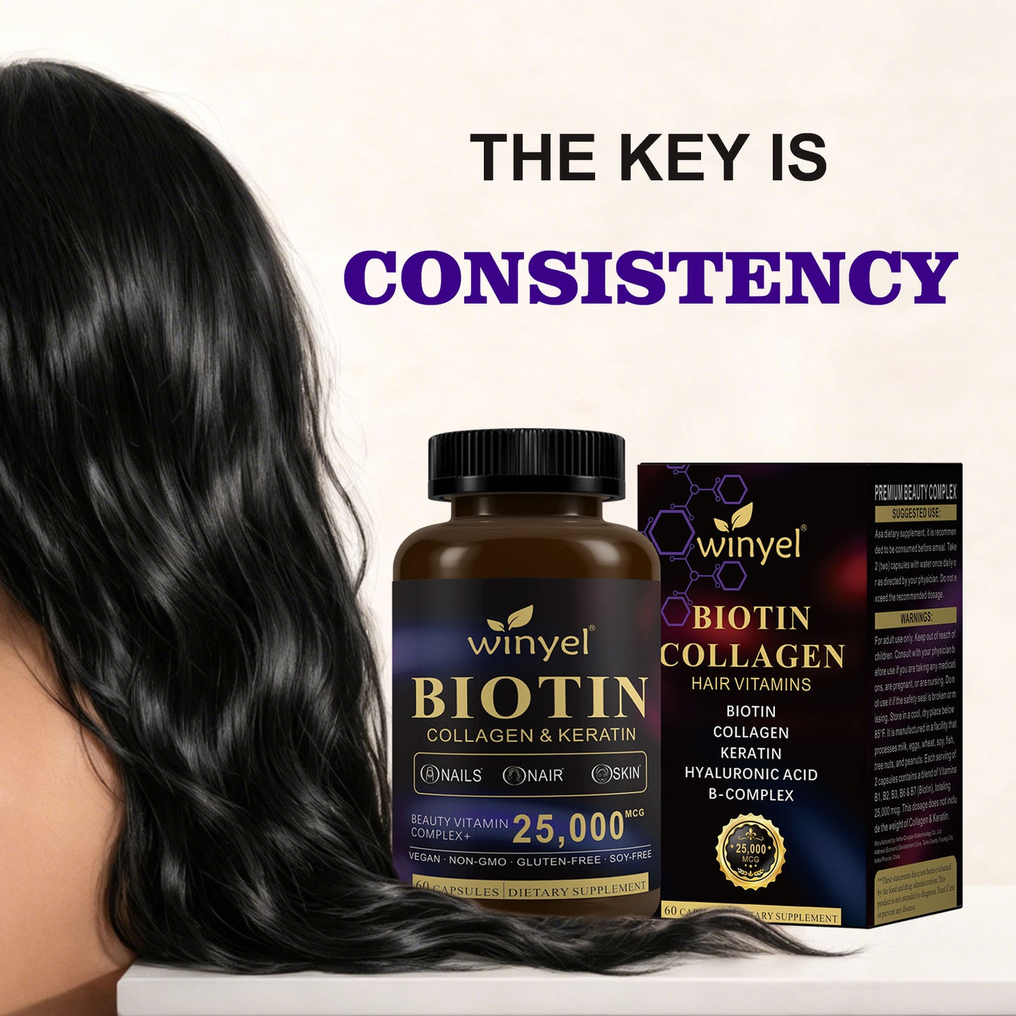 Biotin, Collagen & Keratin Hair, Skin and Nails Supplement - 60 Capsules