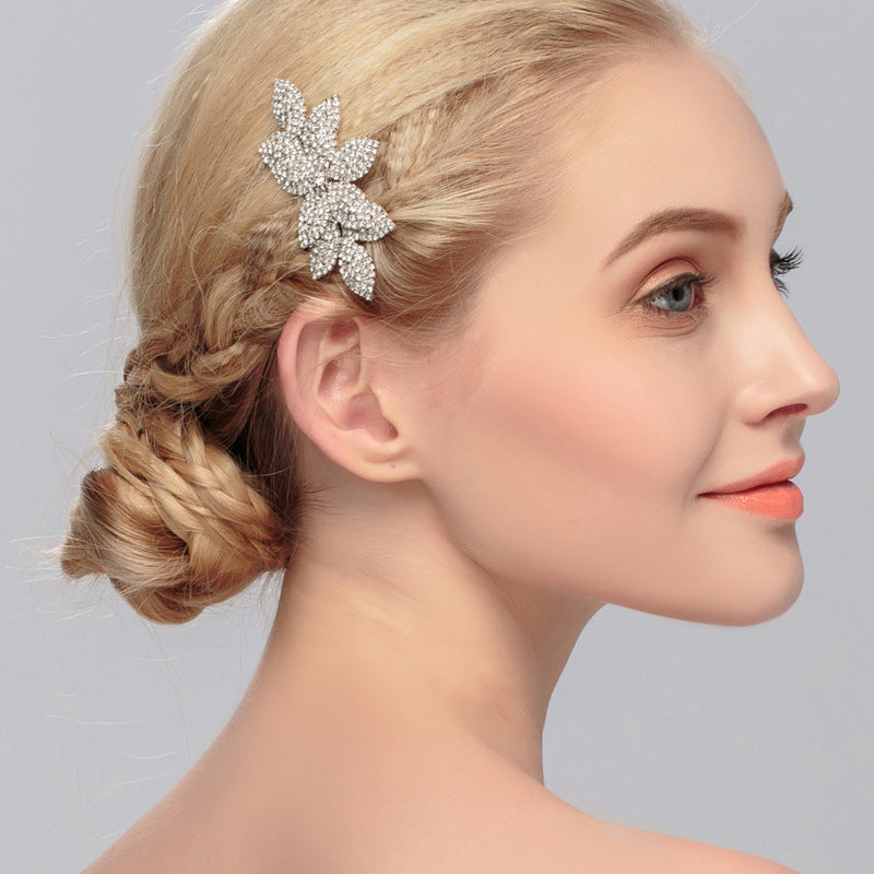 Elegant Bridal Rhinestone Hair Comb with Flower Design - Wedding Accessories