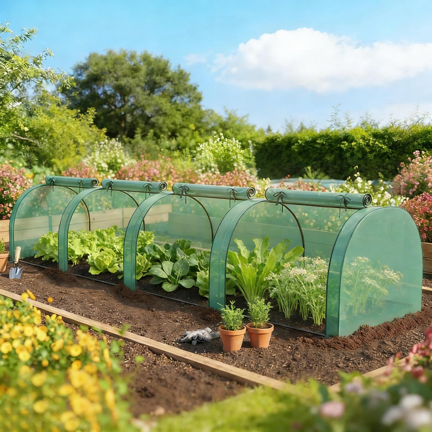 Mini Greenhouse with Roll-Up Zipper Doors - Green & Dark Green