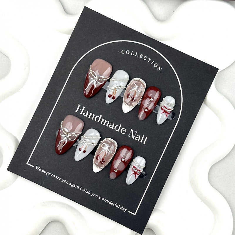 Handmade Hand-Painted Bowknot Nail Tips Set - High-Quality Nail Art Kit