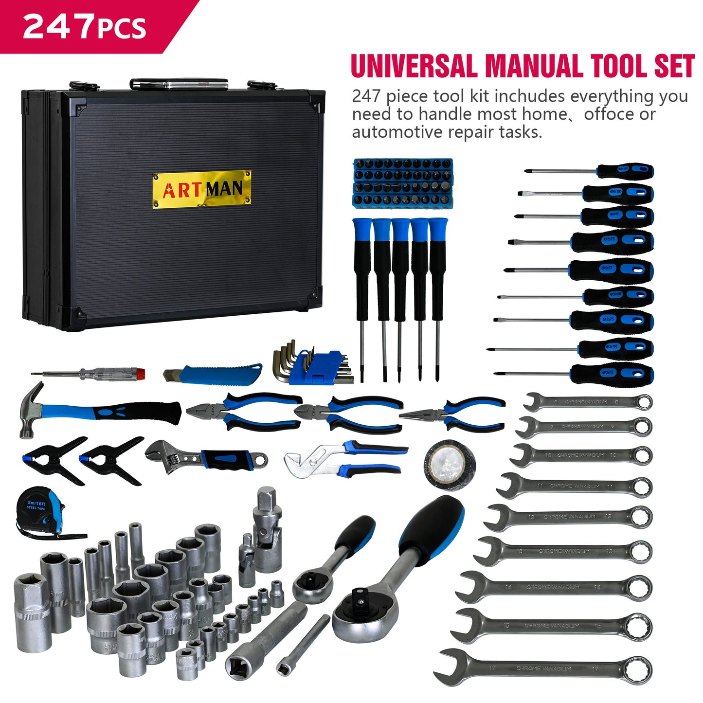 Combined Maintenance Tool Set - 247-Piece General Purpose Toolbox in Blue