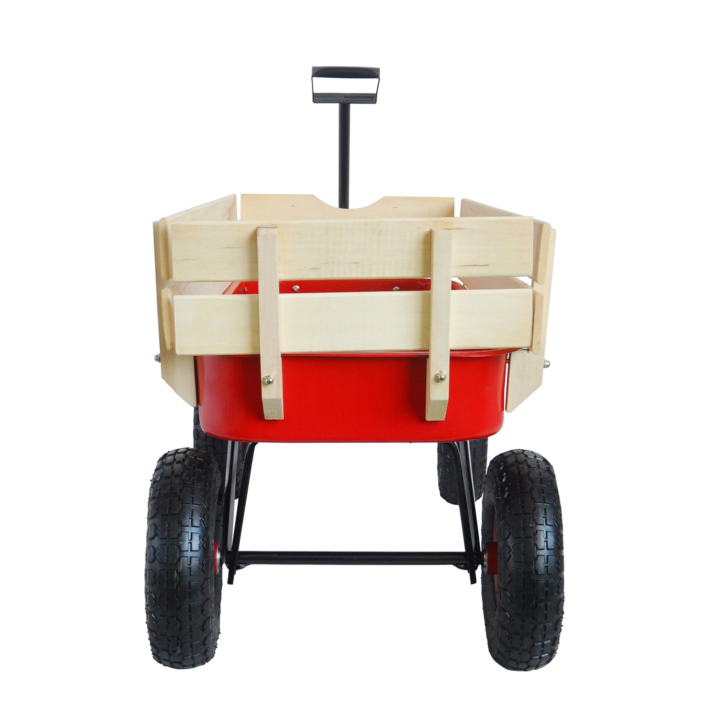 Garden Wagon with Wooden Side Panels and Pneumatic Tires - Heavy Duty Utility Cart