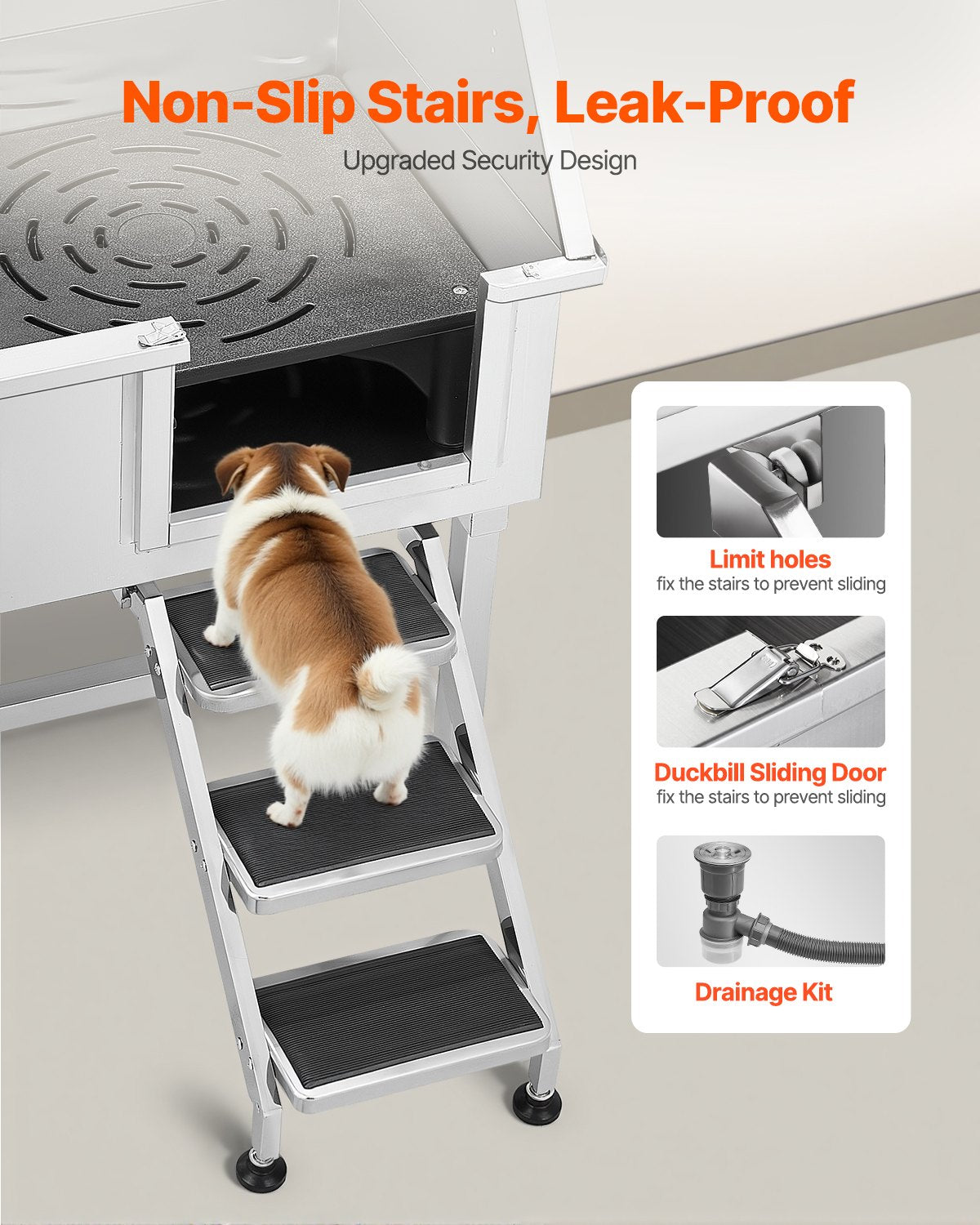 Stainless Steel Dog Grooming Bath Tub with Stairs & Showerhead