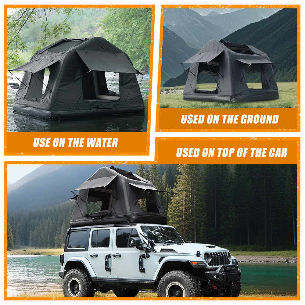 Amphibious Inflatable Car Roof Tent for 2-3 People - Black