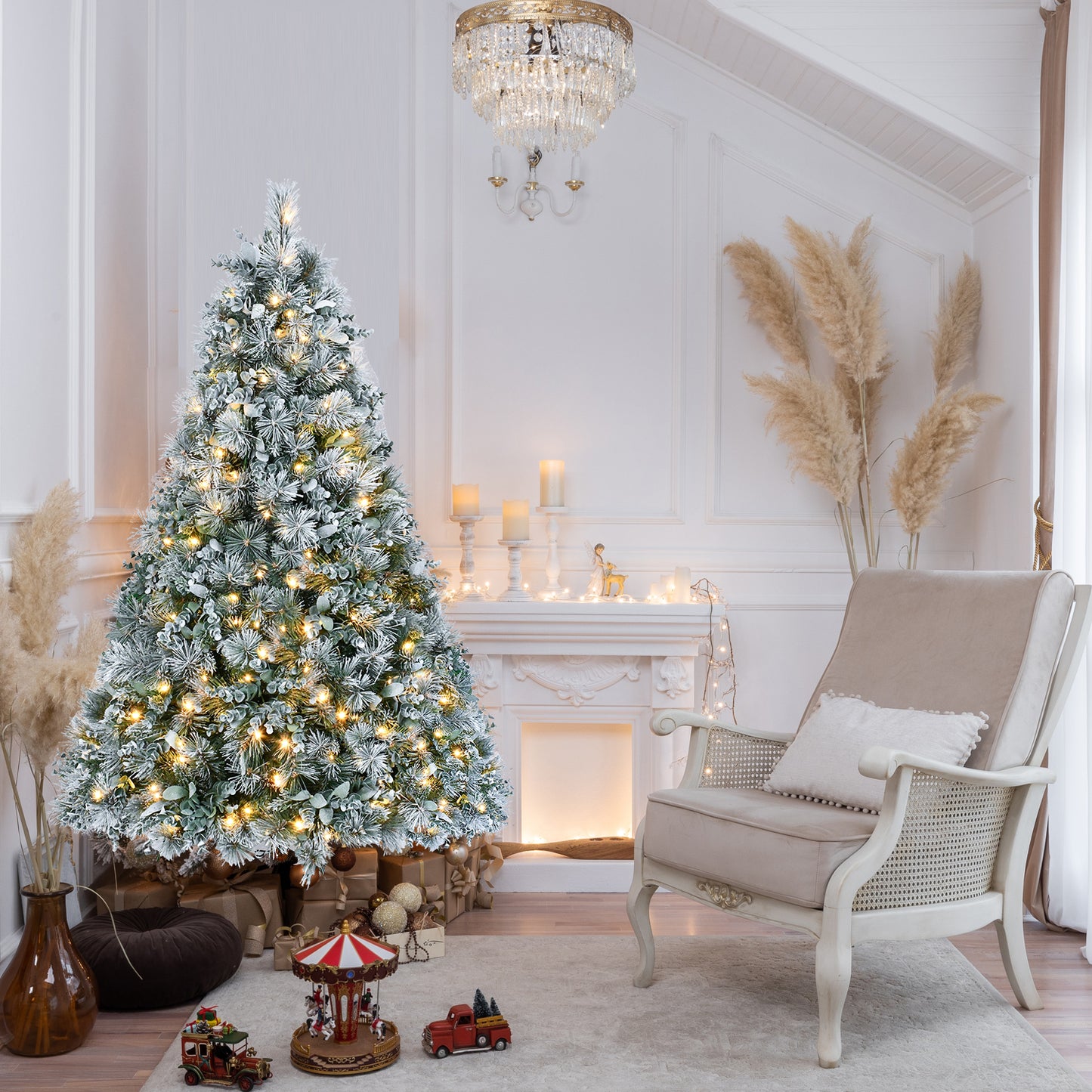 Snow Flocked Christmas Tree - Premium Artificial Pine with 404 Tips