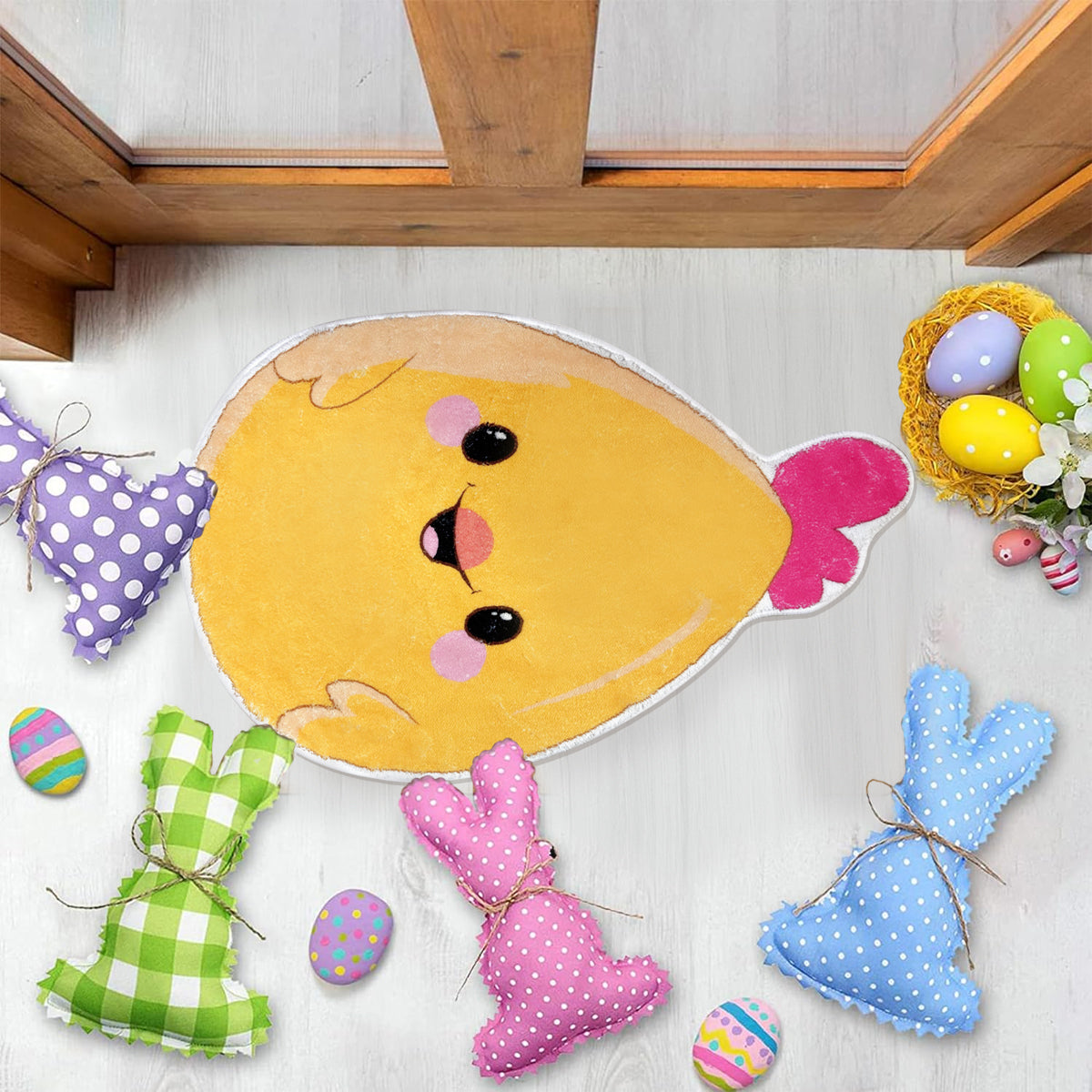 Chick Bathroom Rug - 24x15 Inch Non-Slip Washable Yellow Bath Mat
