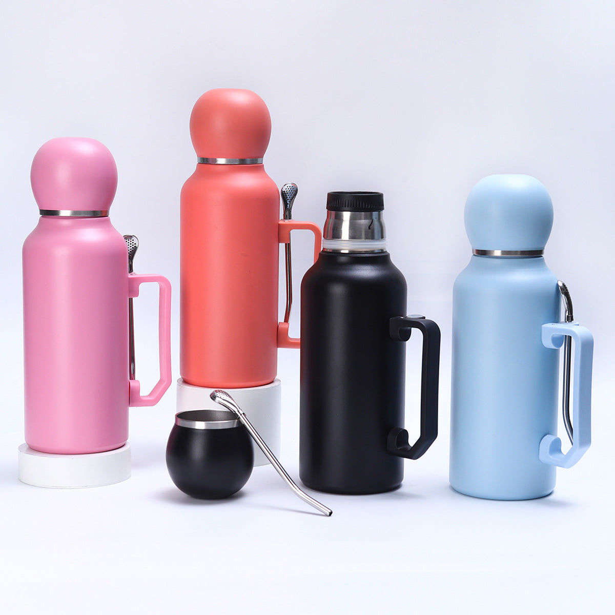 1300ML Stainless Steel Vacuum Cup with Stirring Straw & Handle - Modern Sporty Design