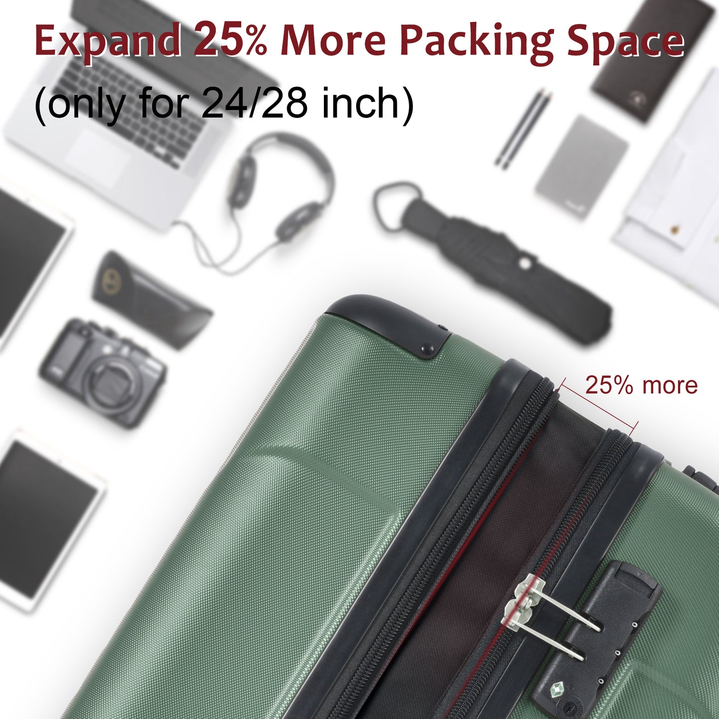 Expandable Hardshell ABS Luggage Set - 2 Piece with TSA Lock - Green