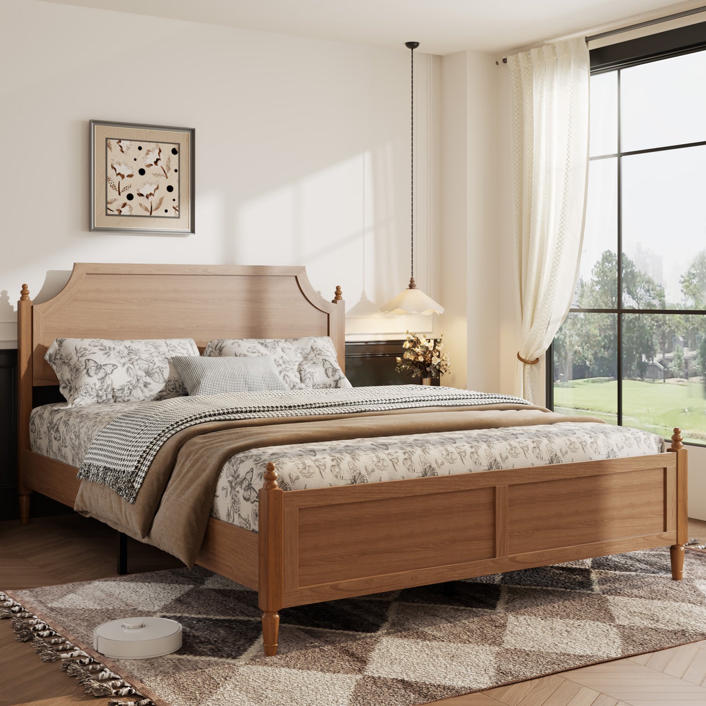 Farmhouse Platform Bed Frame with Headboard & Footboard - Dark Brown