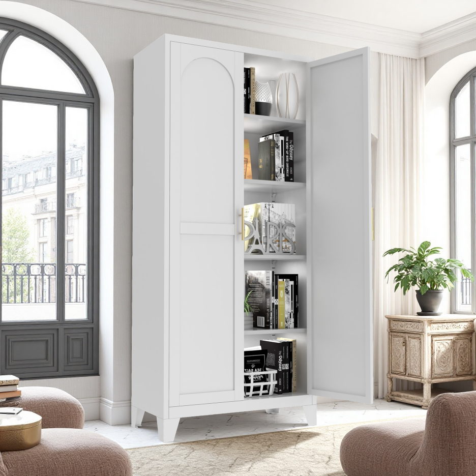 71'' Metal Storage Cabinet with Adjustable Shelves - White