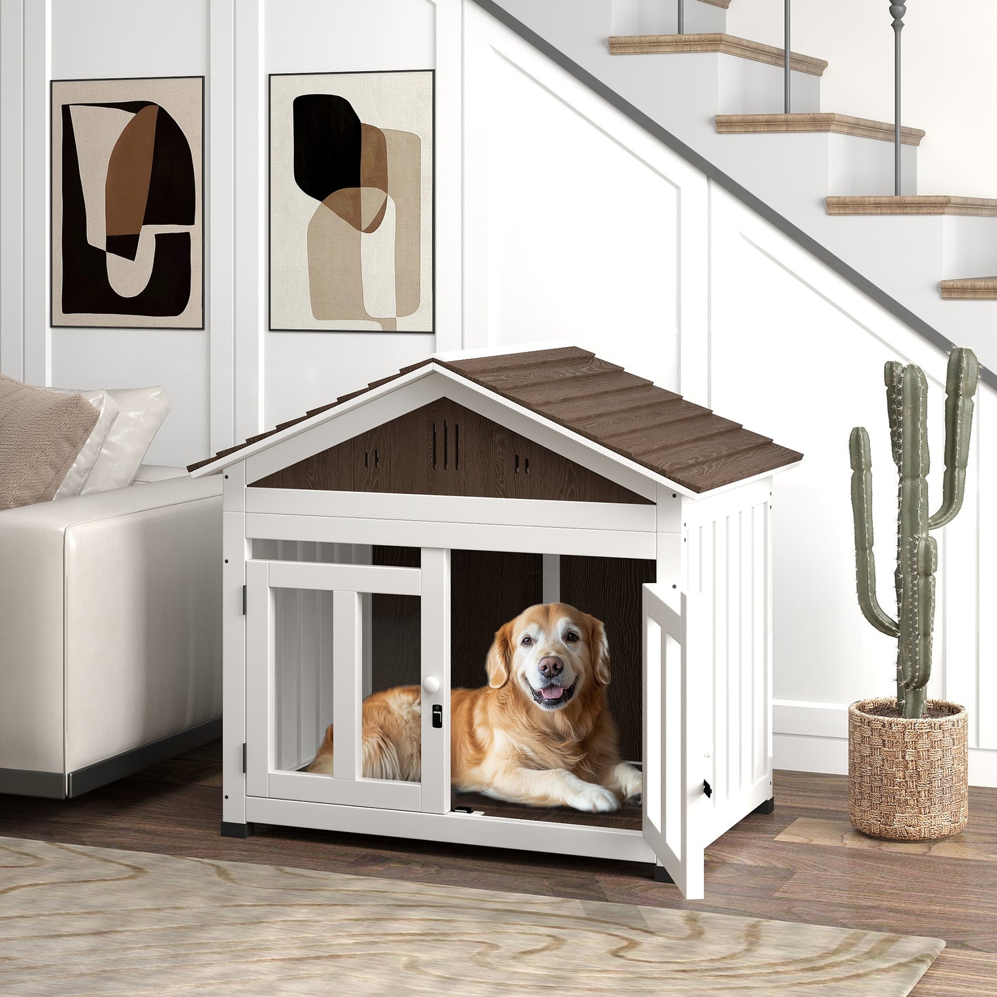 Wooden Dog House Outdoor Indoor for Small to Large Dogs with Air Vents & Removable Floor