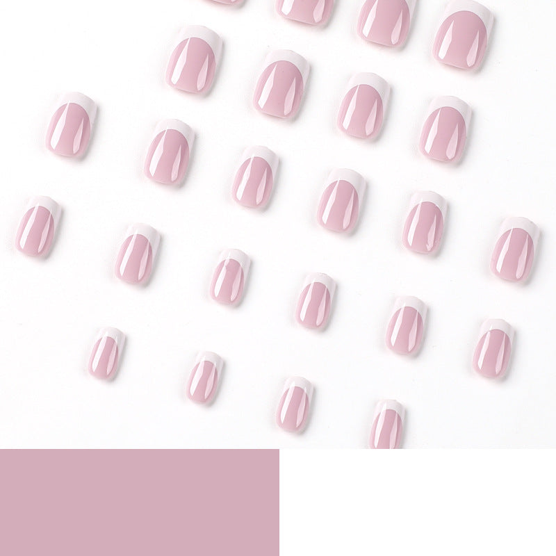 French Nail Patches White Edge Short Wearable European Style 24 Pack