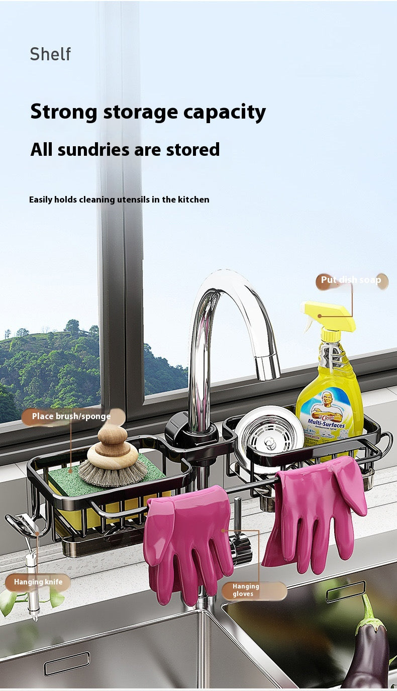 Multi-Purpose Aluminum Sink Faucet Storage Rack for Kitchen & Bathroom