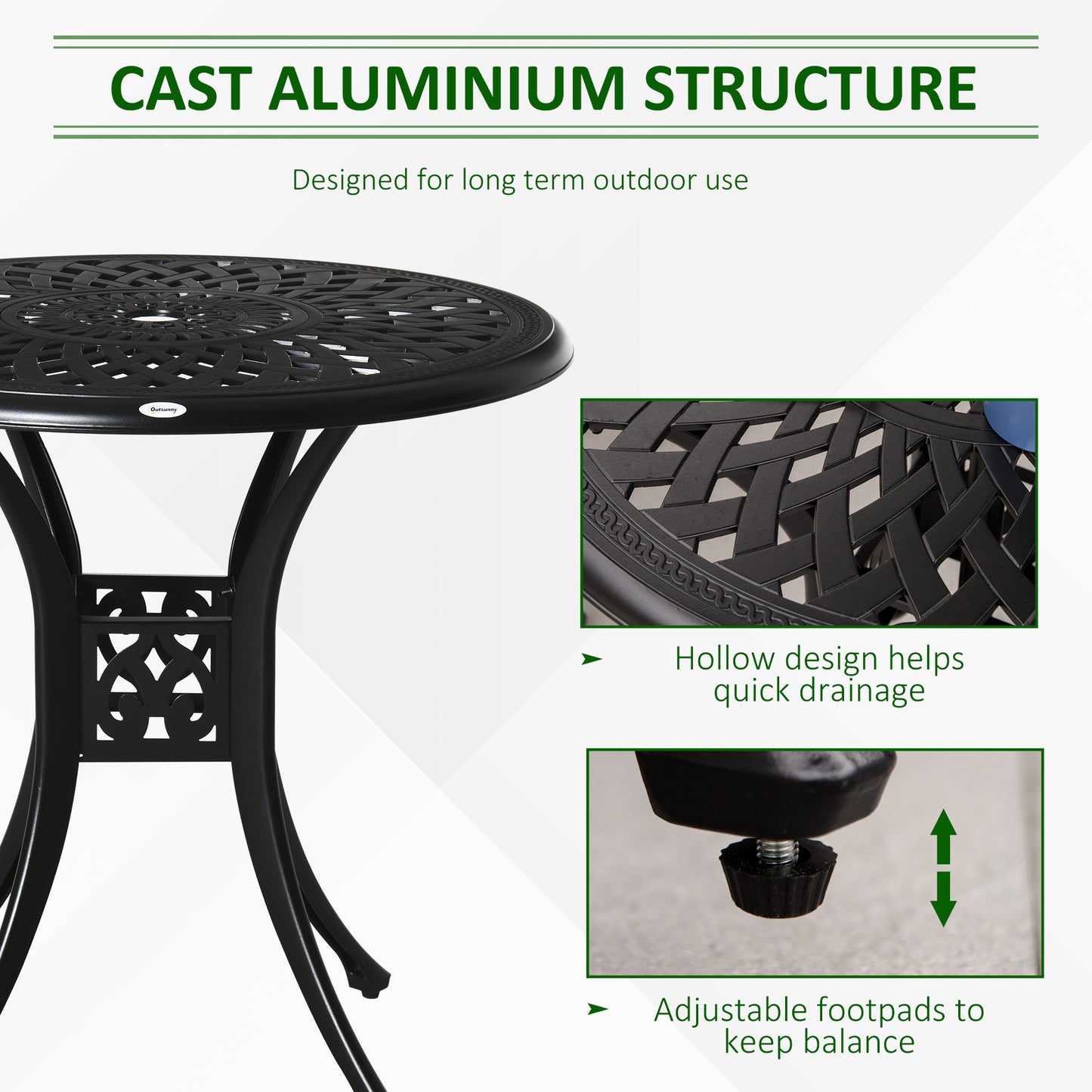 30" Round Outdoor Dining Table with Umbrella Hole - Black