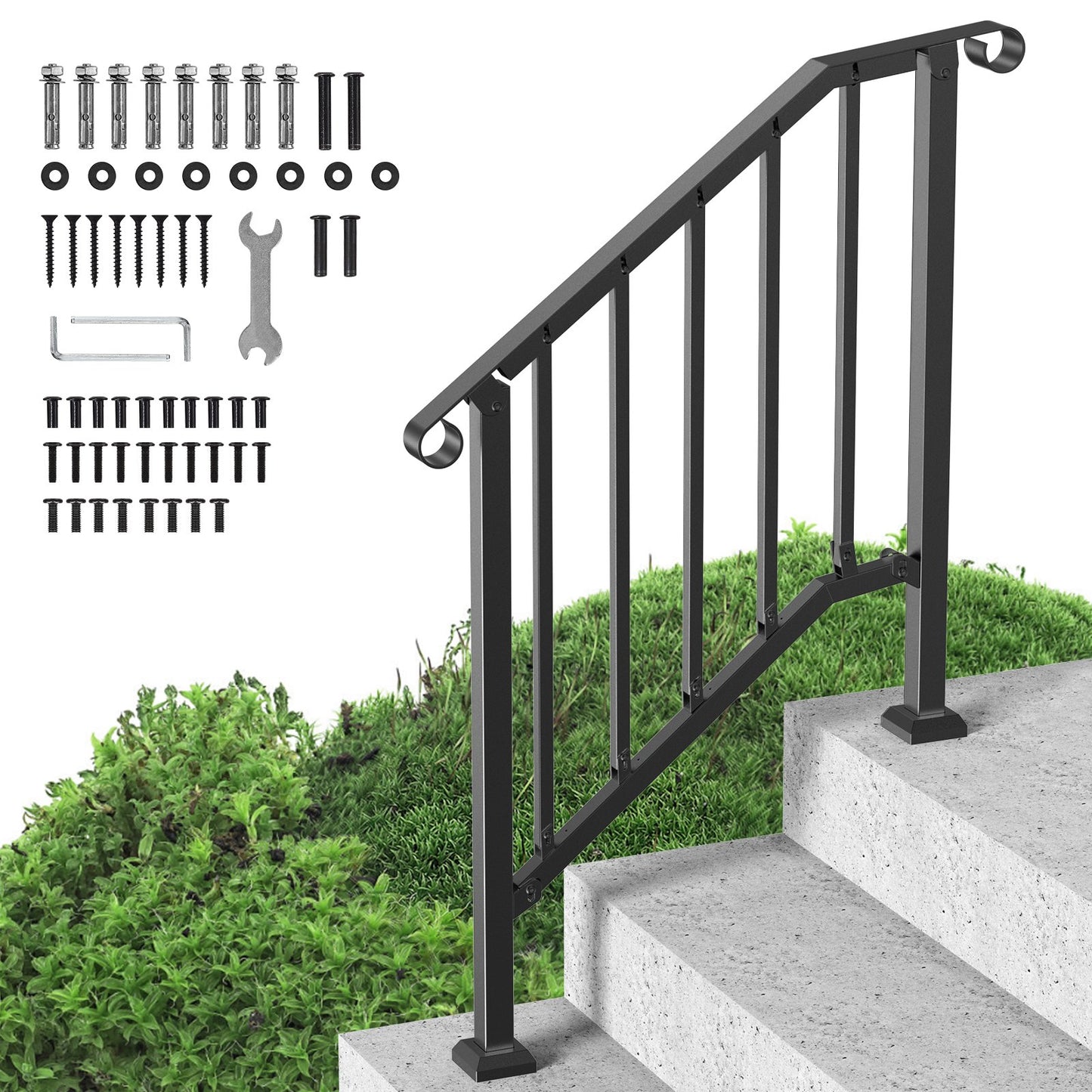 Outdoor Handrails for 2-3 Step Porch Decks Black - Safe & Durable Stair Support