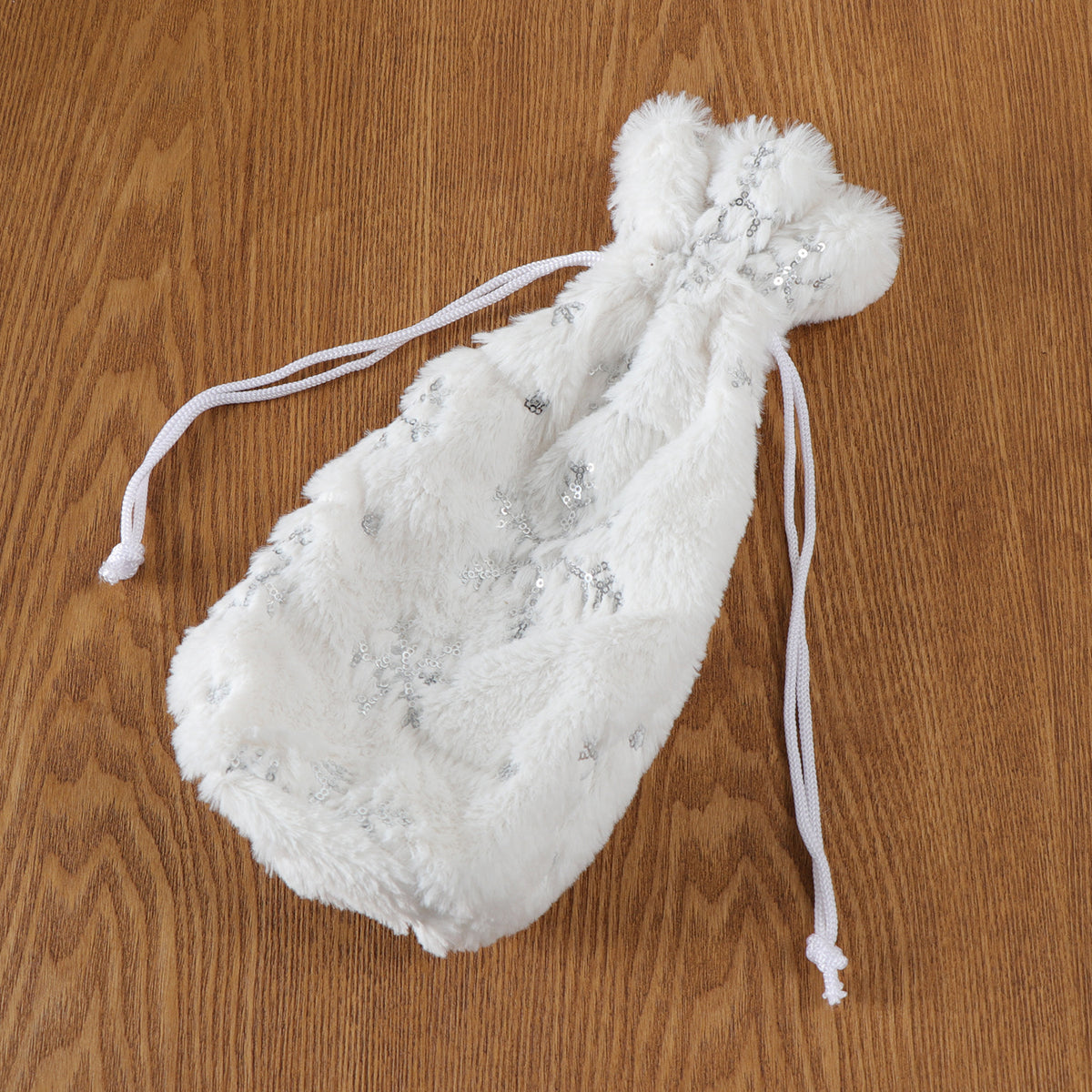 Christmas Bottle Cover Plush Snowflake Sequin Embroidered Fleece 9x9x32cm