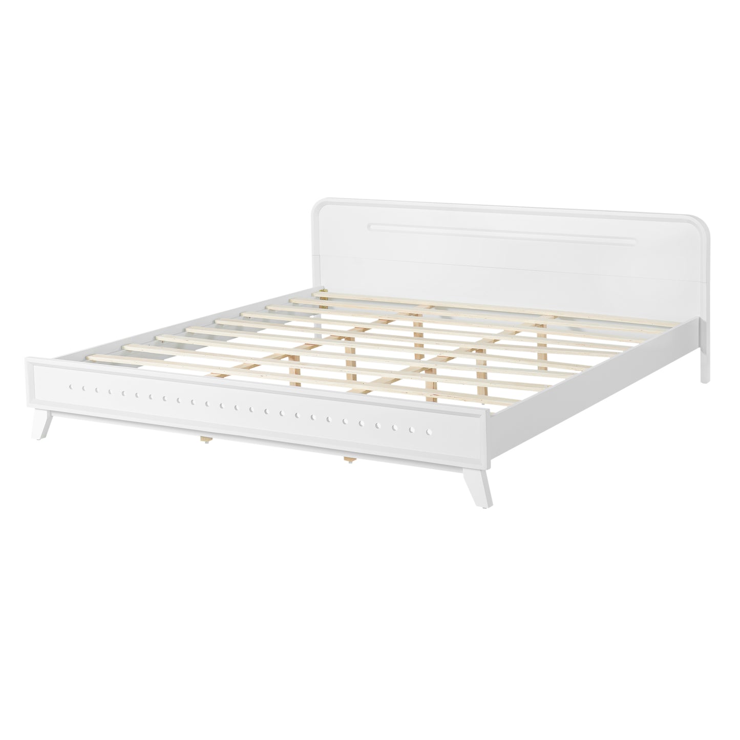 Pine Solid Wood King Size Bed - No Box Spring Needed, White