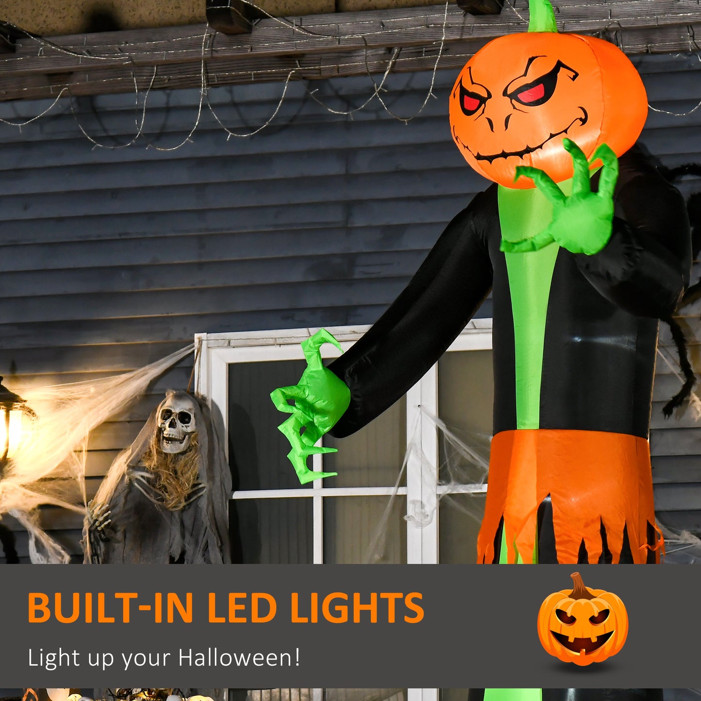 Halloween Inflatable Pumpkin Ghost Yard Decoration - 9 Feet Tall