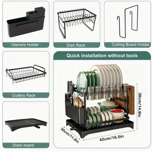 Large Capacity Kitchen Dish Drying Rack with Drain Board