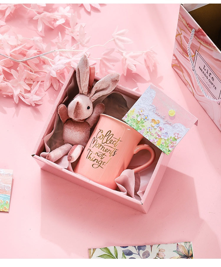Ceramic Tulip Glass Cup with Bunny Pendant and Gift Card, 301-400ml