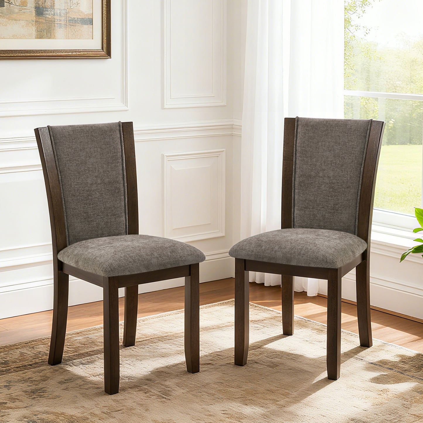 Wooden Dining Chairs Set of 4 with Padded Seats - Dark Walnut