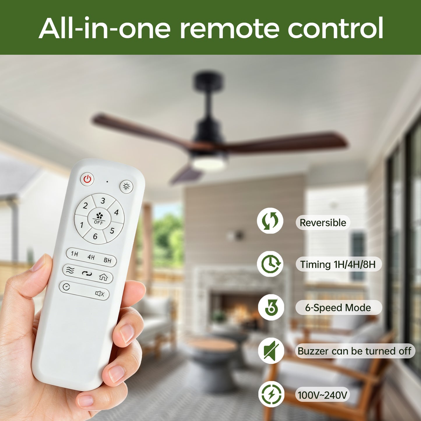 52-Inch Wooden Ceiling Fan with Light and Remote Control - Indoor Outdoor Modern Fan