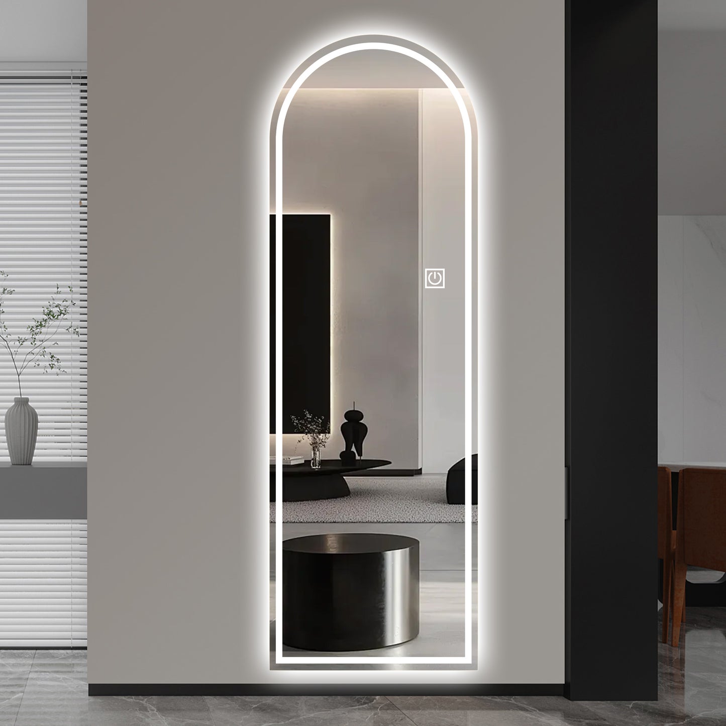 65" x 21" Arched Full Length LED Mirror - Dimmable, Touch Control, Silver
