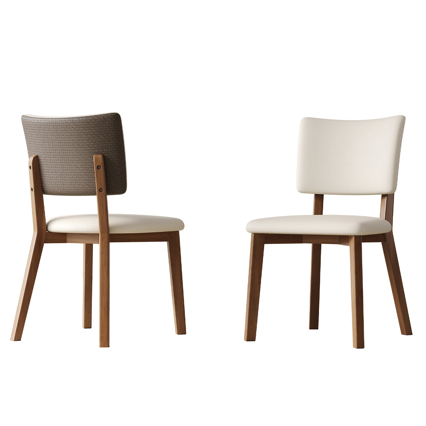 Mid-Century Modern Solid Wood Dining Chairs Set of 2 - White & Walnut