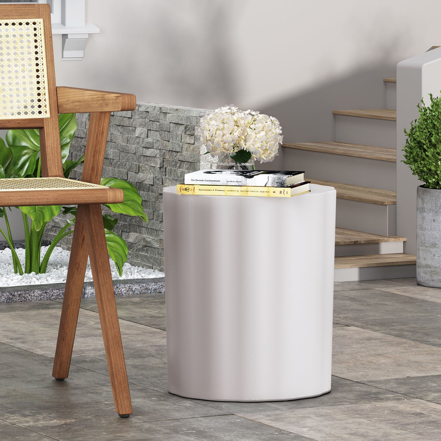 Lightweight Concrete Outdoor Side Table - Antique White