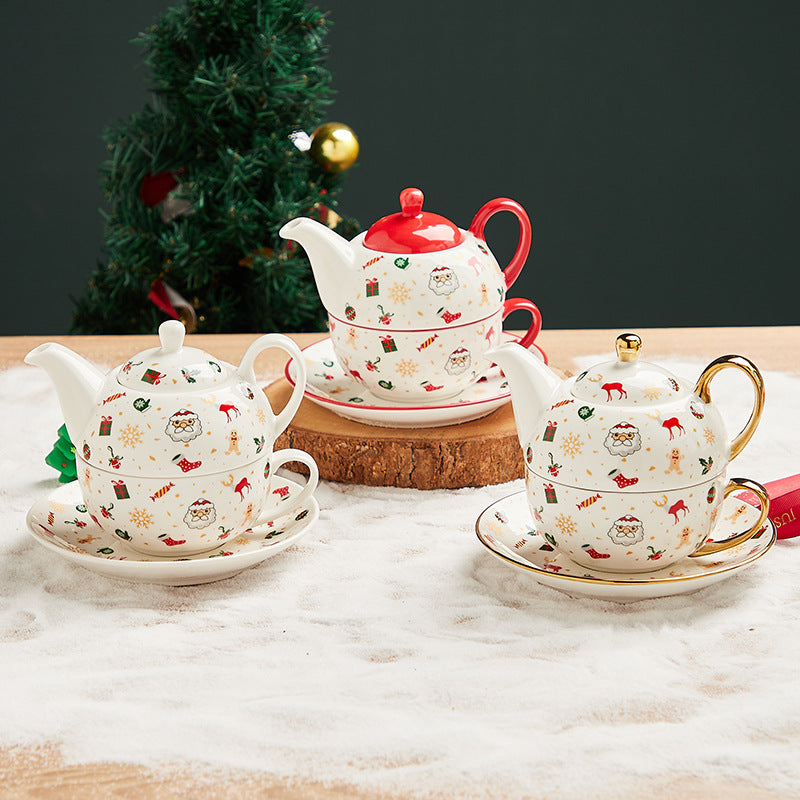 Creative Christmas Gold-Plated Ceramic Dinnerware Set - Plates & Cups for Holiday Decor