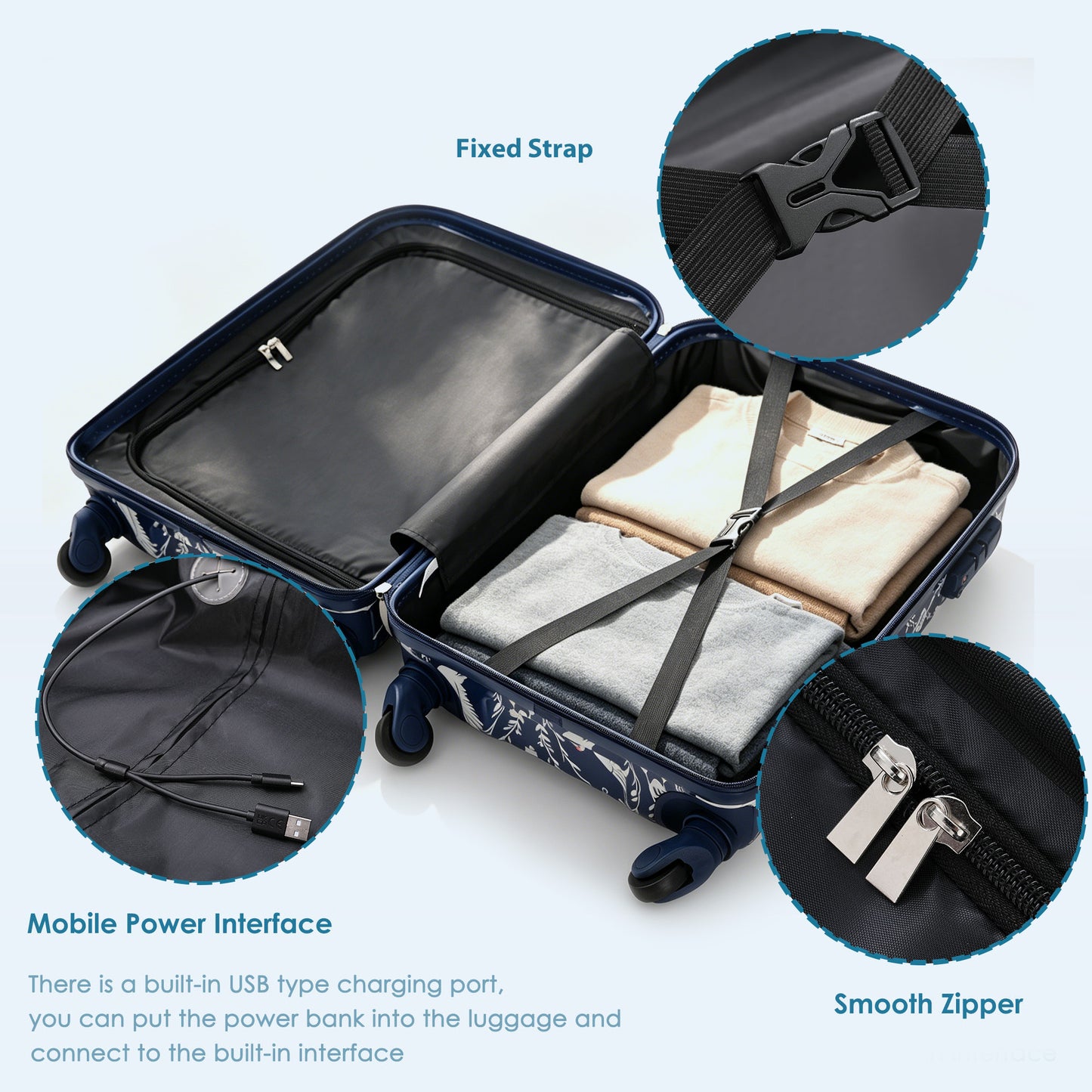 20-Inch Carry-On Luggage Set with USB Port - Indigo