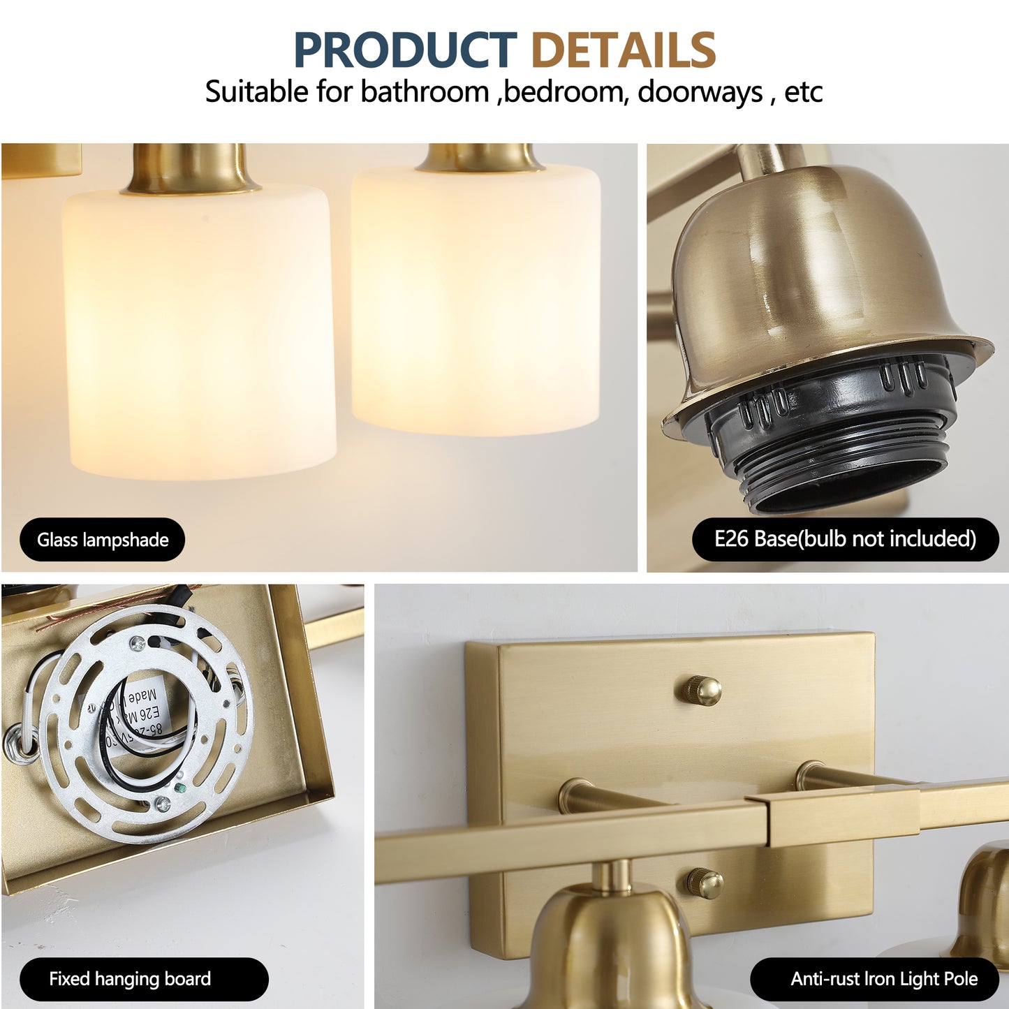 5-Light Modern Bathroom Vanity Light Fixture - Gold with Frosted Glass Shades