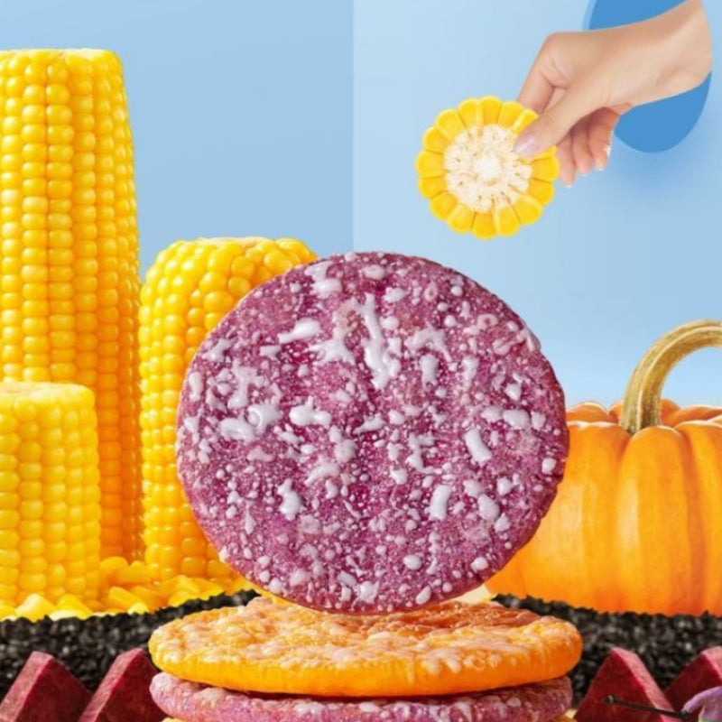 Mixed Grain Rice Cookies Snack Set - Corn, Purple Sweet Potato, Black & Pumpkin Flavors, 40 Bags