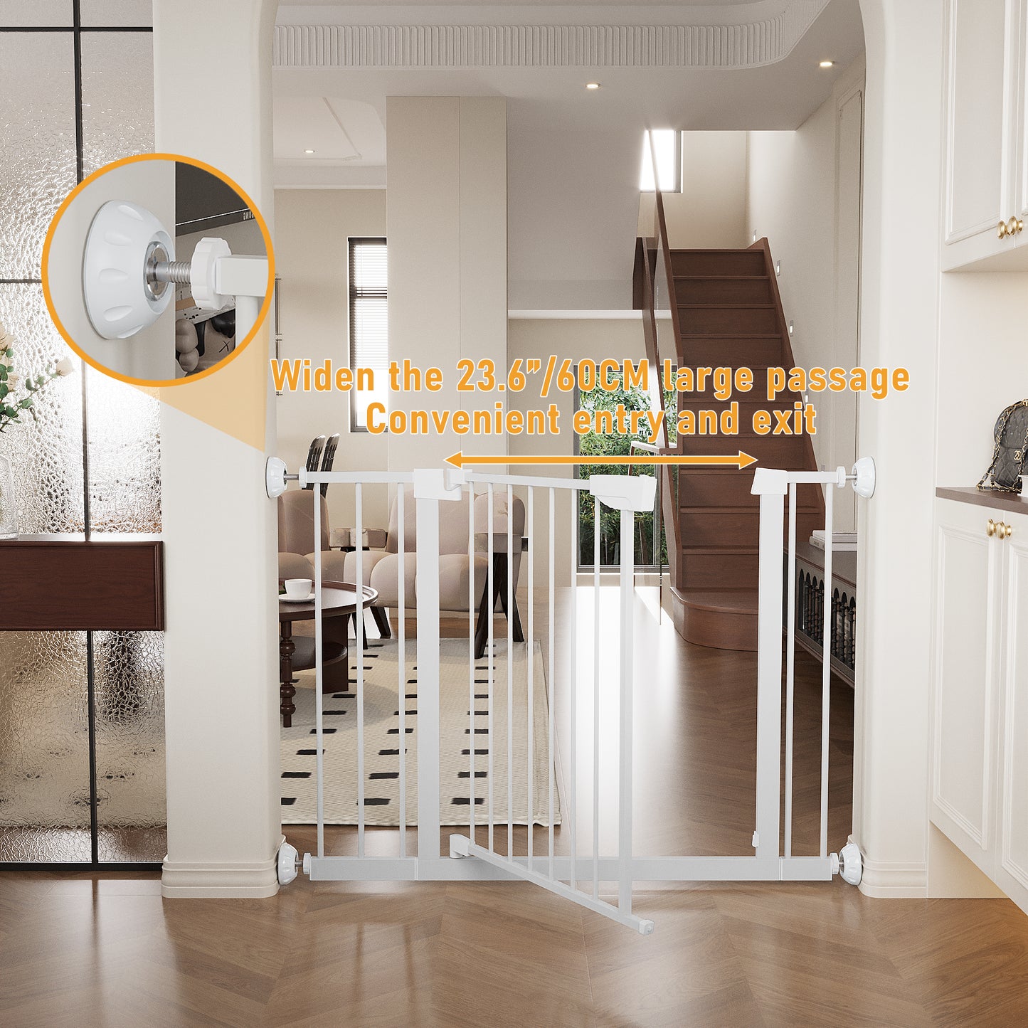 Wide Baby Gate 29.5-45.3" with Walk-Through Design - White