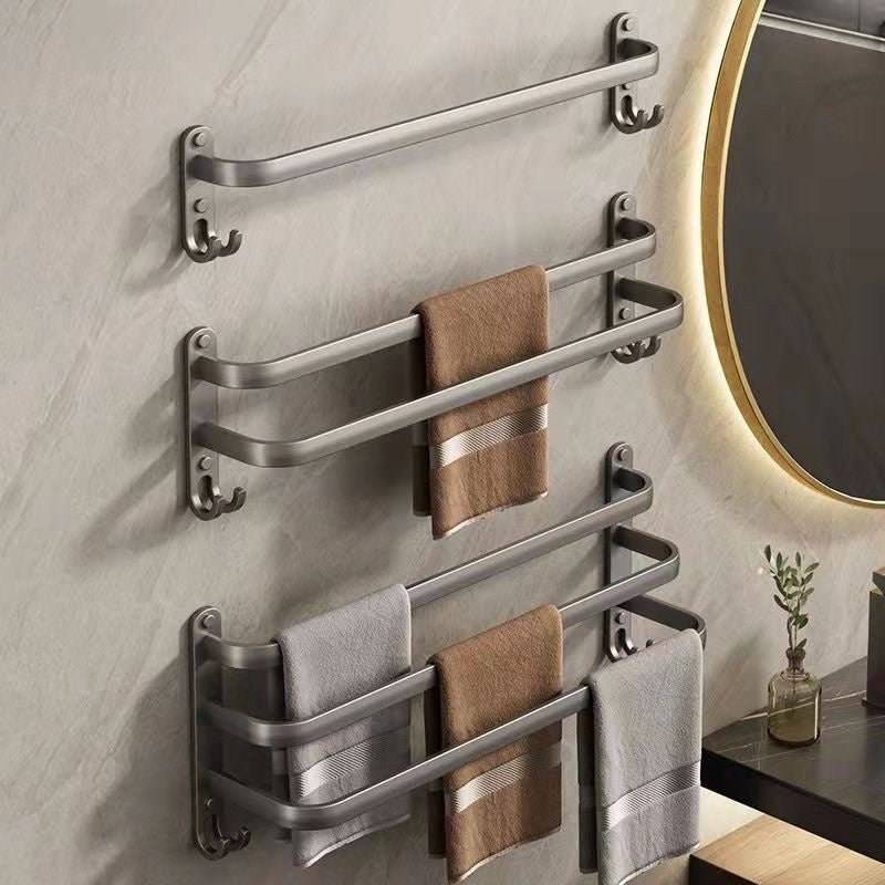 Double Bathroom Towel Bar Rack Aluminum Storage Holder Home Organization