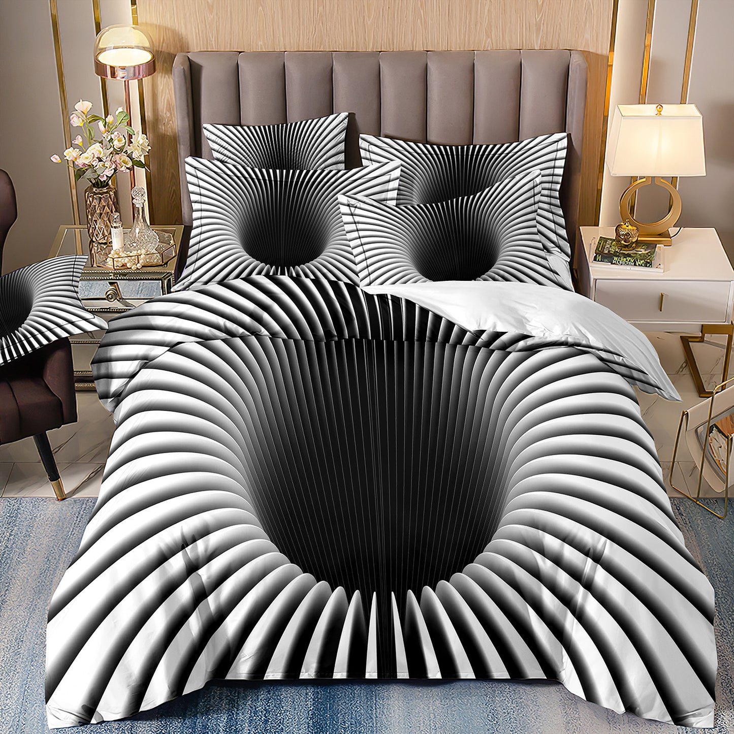 Digital Printed Geometric Duvet Cover Set - Light Gray Nordic Bedding