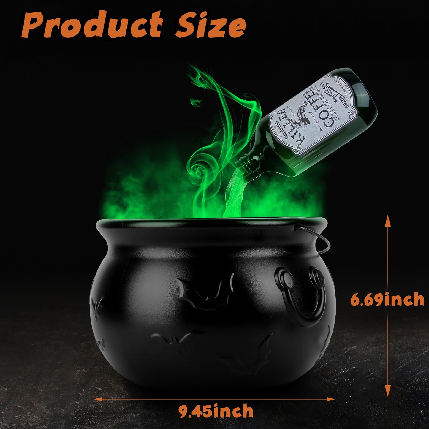 Halloween Floating Bottle Set with Cauldron & Green Mist