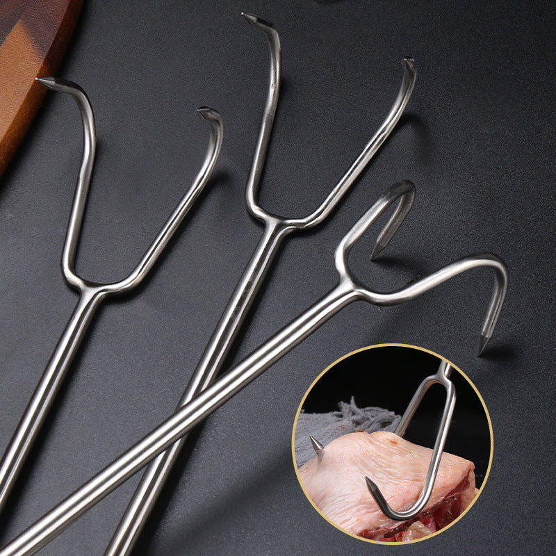 Stainless Steel Meat Hook with Wooden Handle - Kitchen & Food Prep Tool