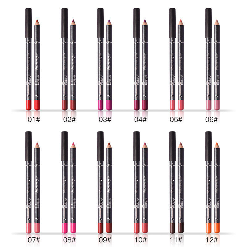 12-Color Long-Lasting Lip Liner Pencil Set - Velvet Matte Waterproof Makeup