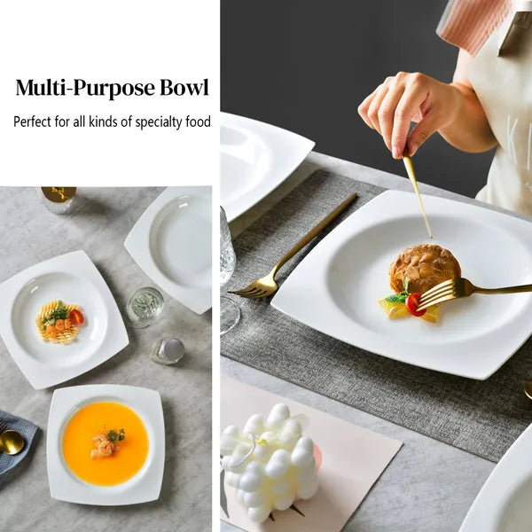 Square Salad Plate Set for 6 - Elegant Ceramic Dinnerware