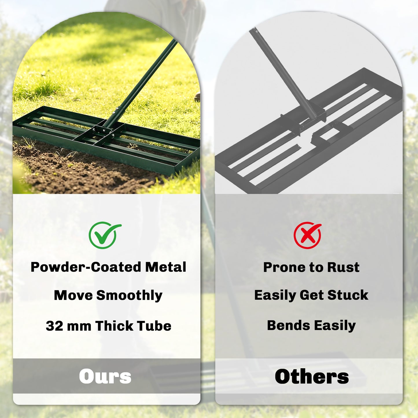 Heavy Duty Lawn Leveling Rake - 30 Inch Wide Garden Yard Tool with 66.5 Inch Handle