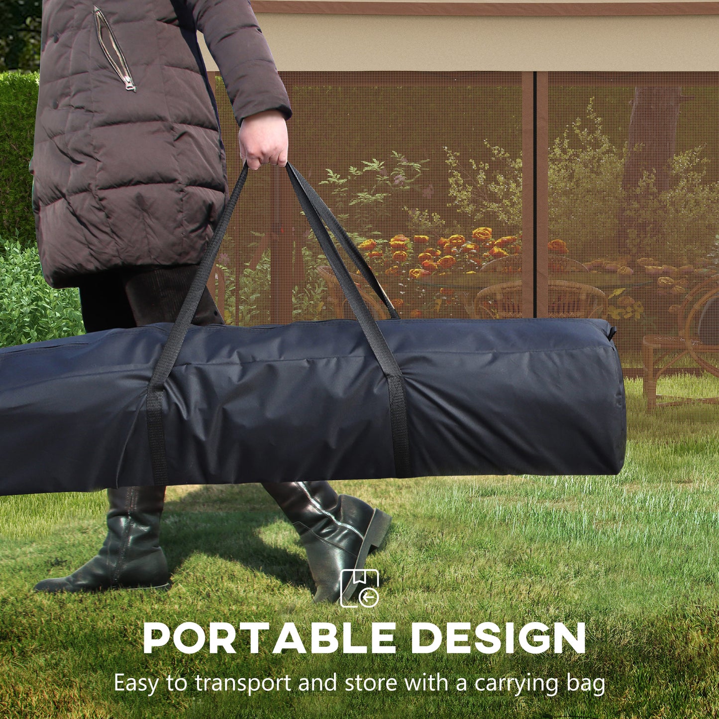 Pop-Up Canopy Gazebo Shelter with Zipper Netting - Khaki 11x11