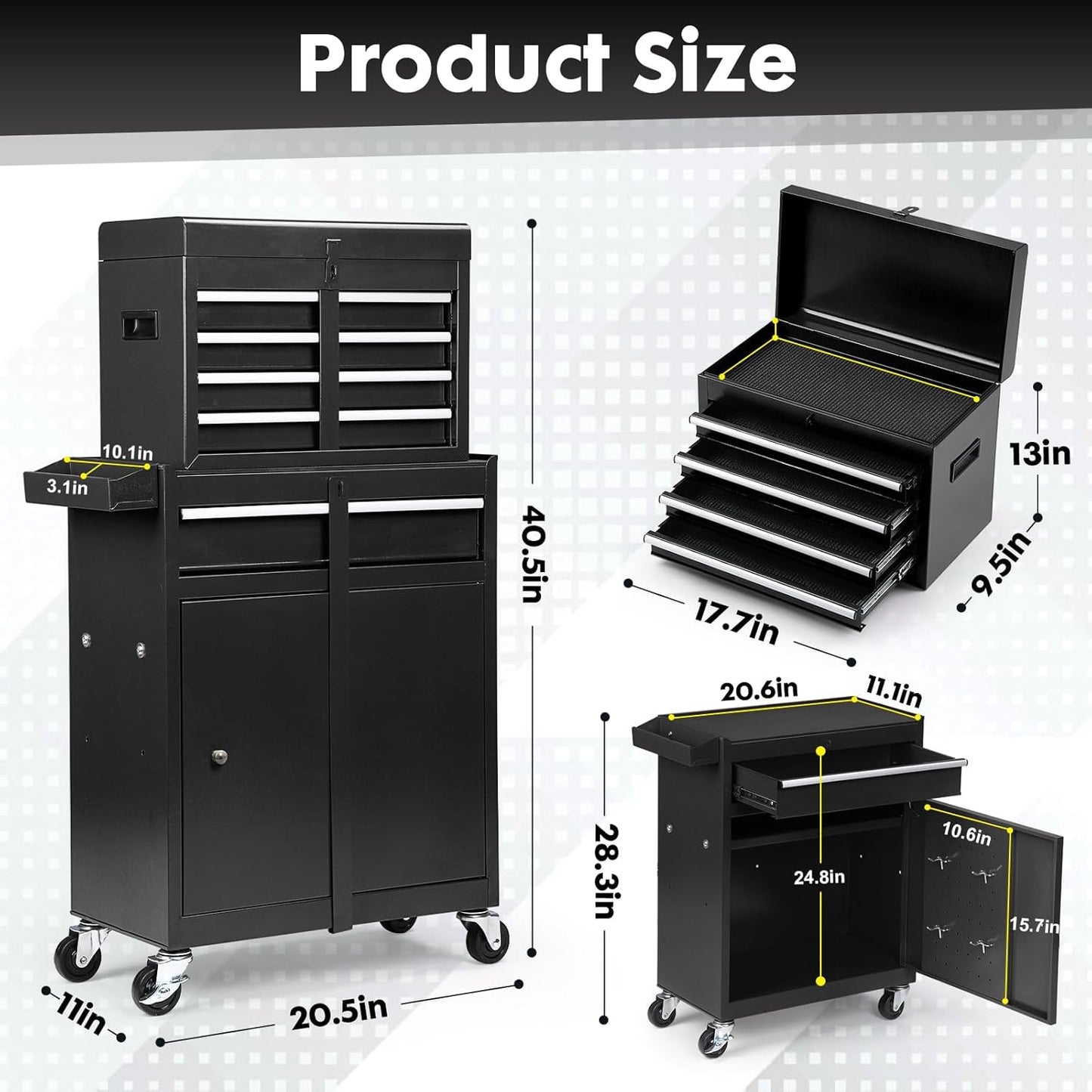 5-Drawer Rolling Tool Chest with Lockable Top and Wheels - Garage Storage Cabinet, Black
