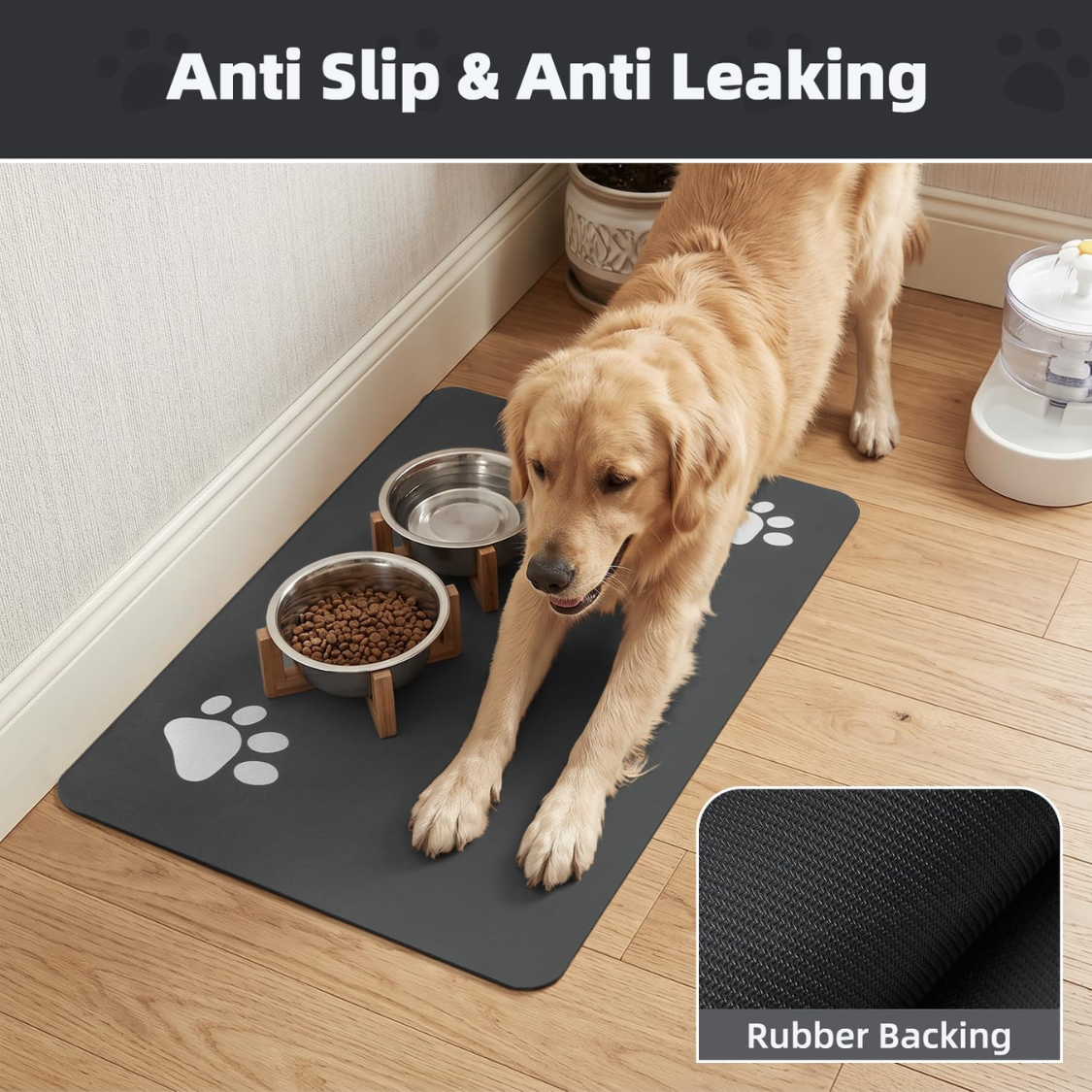 Absorbent Pet Feeding Mat for Food and Water Bowls - No Stains, Quick-Dry, Non-Slip