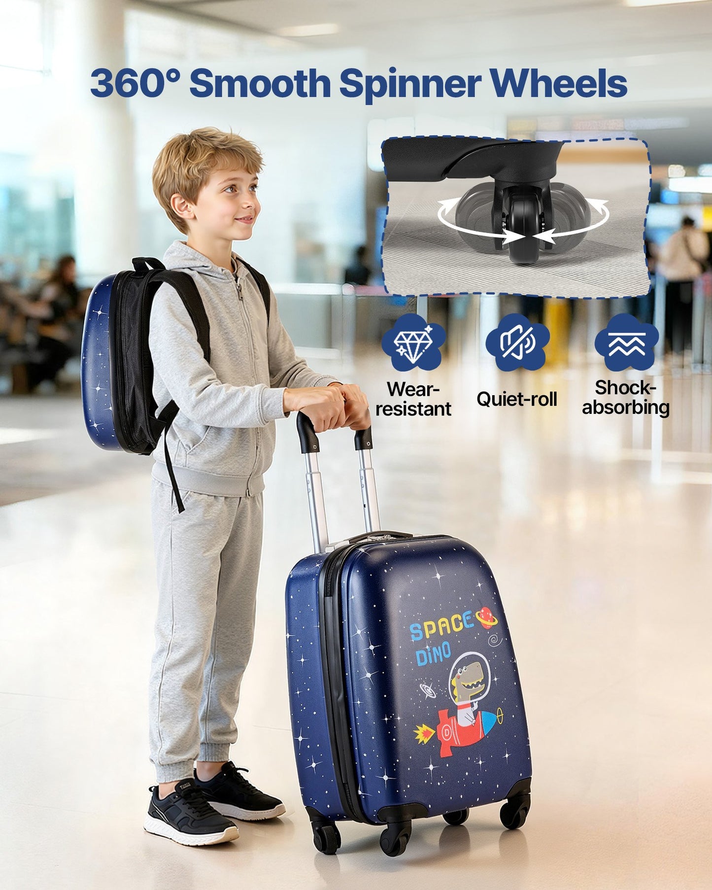 Kids Dinosaur Luggage Set - 18-Inch Hardside Carry-On Suitcase & Backpack, Airline Approved