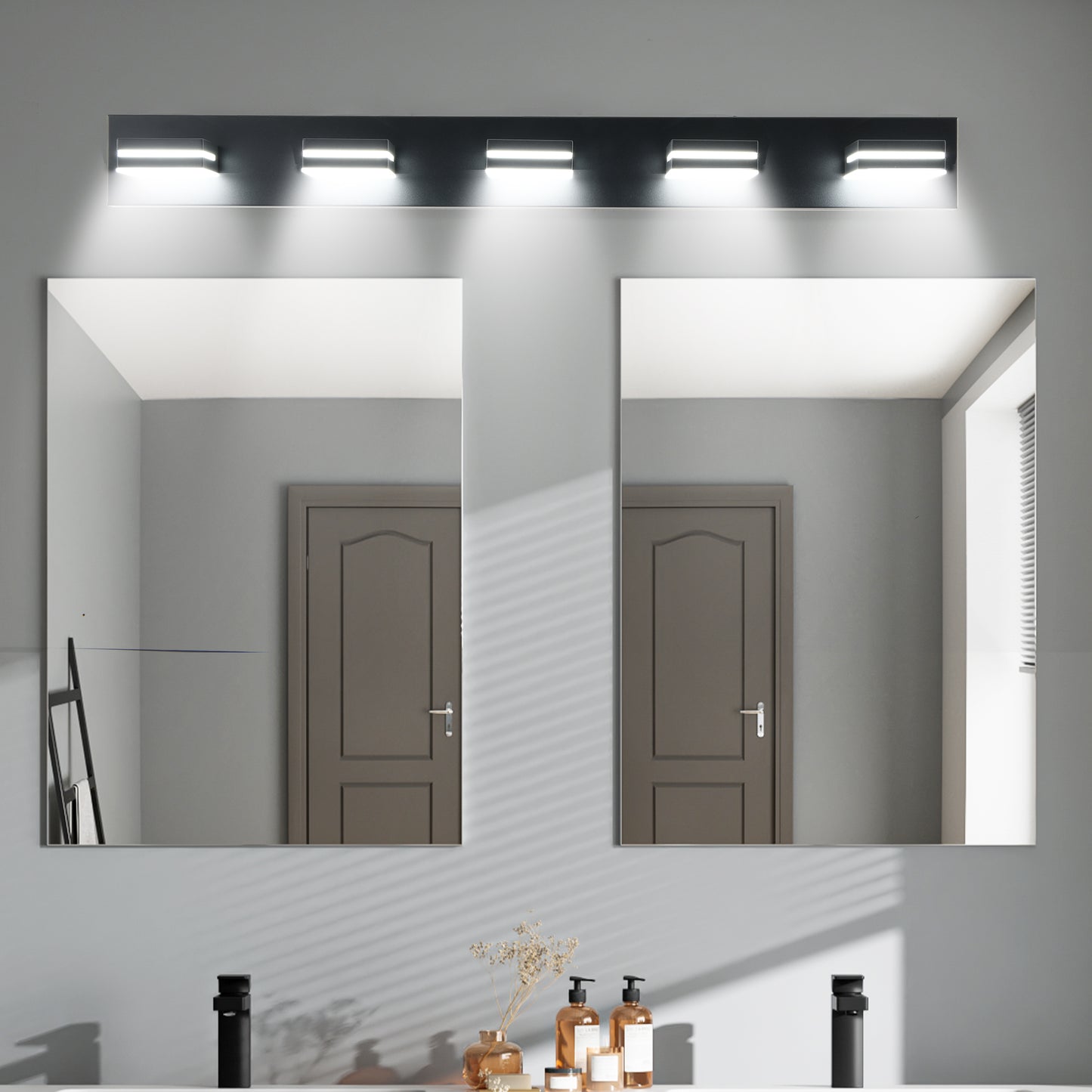Modern Black LED Vanity Light - 5-Light Wall Sconce for Bathroom