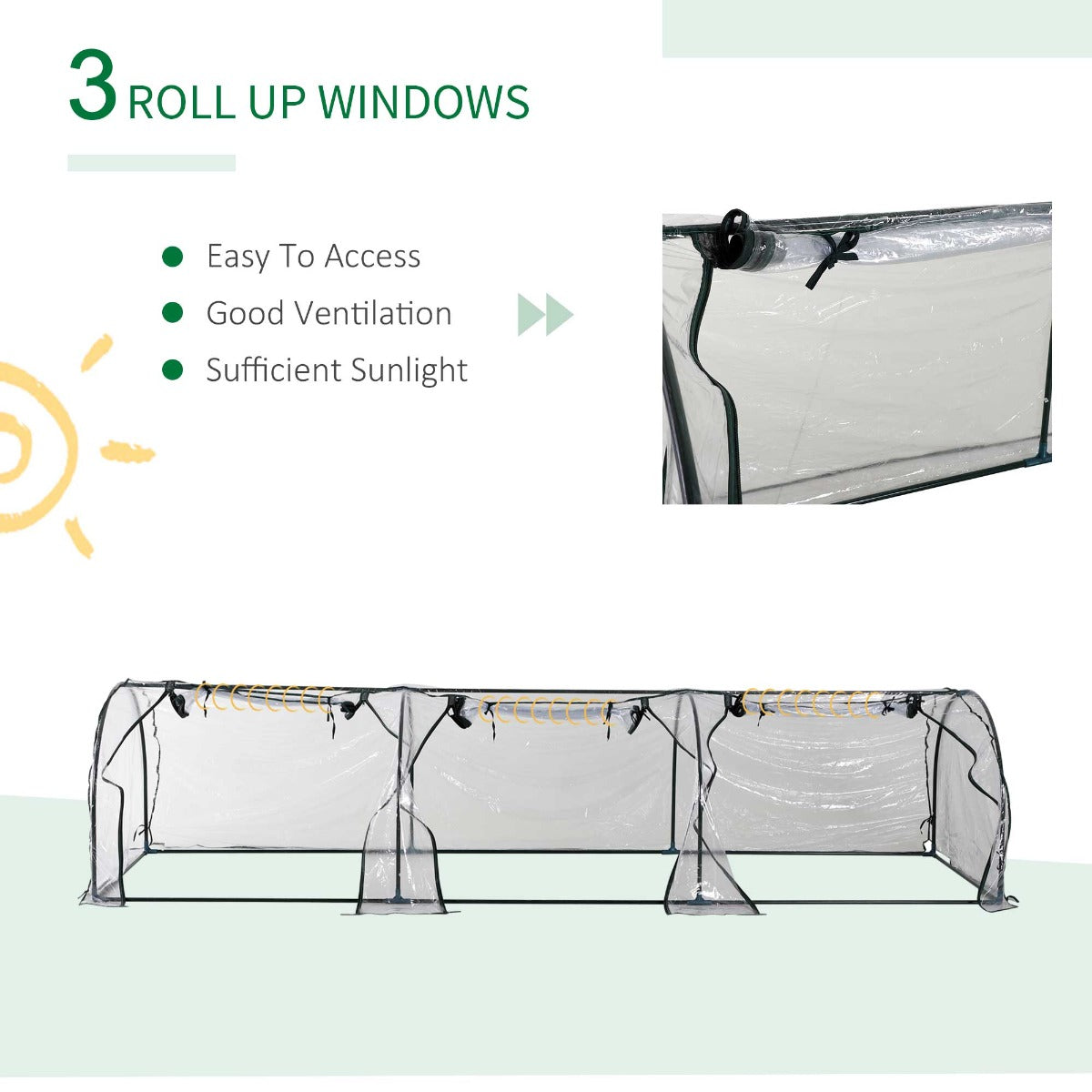 Tunnel Greenhouse Kit - PVC Cover with Steel Frame - Dark Green