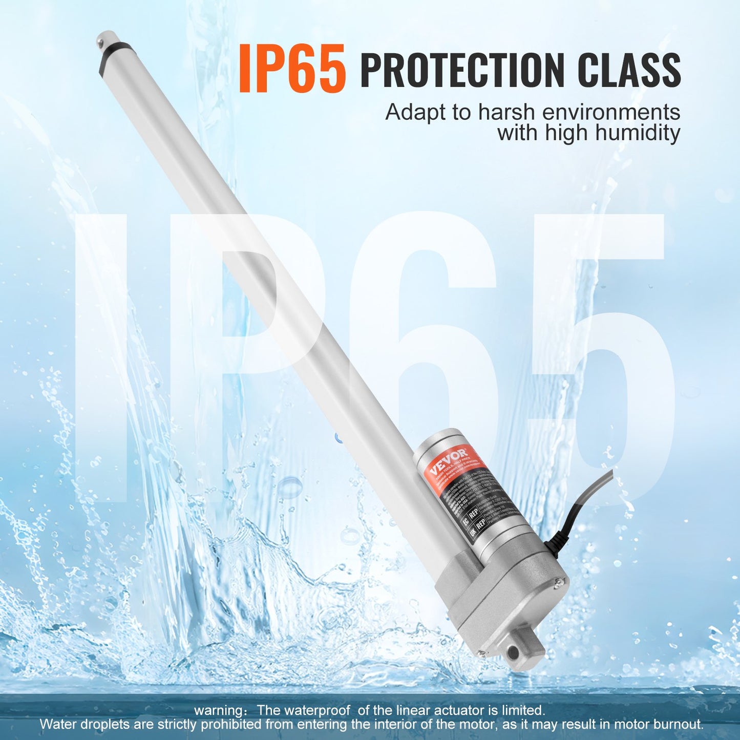 12V Waterproof 20-Inch Linear Actuator with 660lbs Torque and Mounting Bracket